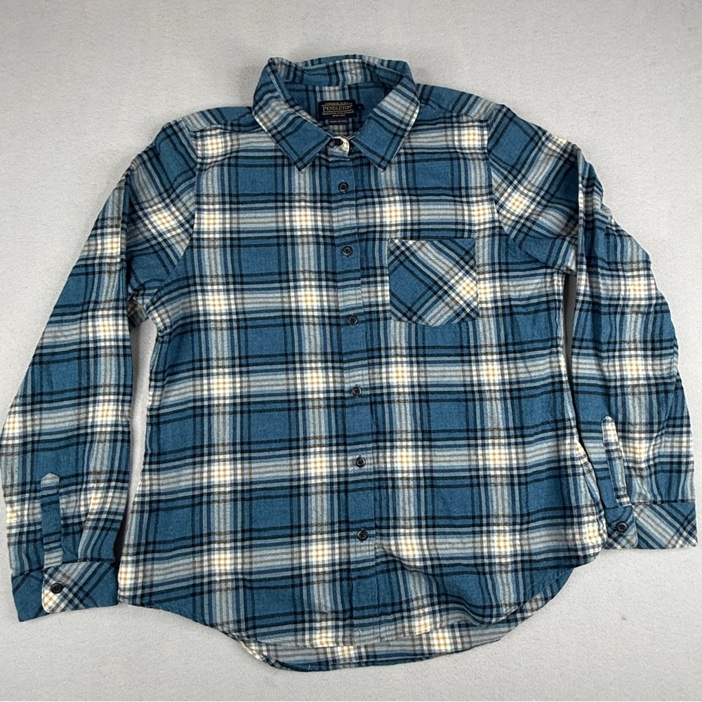 Pendleton Blue Plaid Cotton Flannel Button Front Shirt Women’s Large